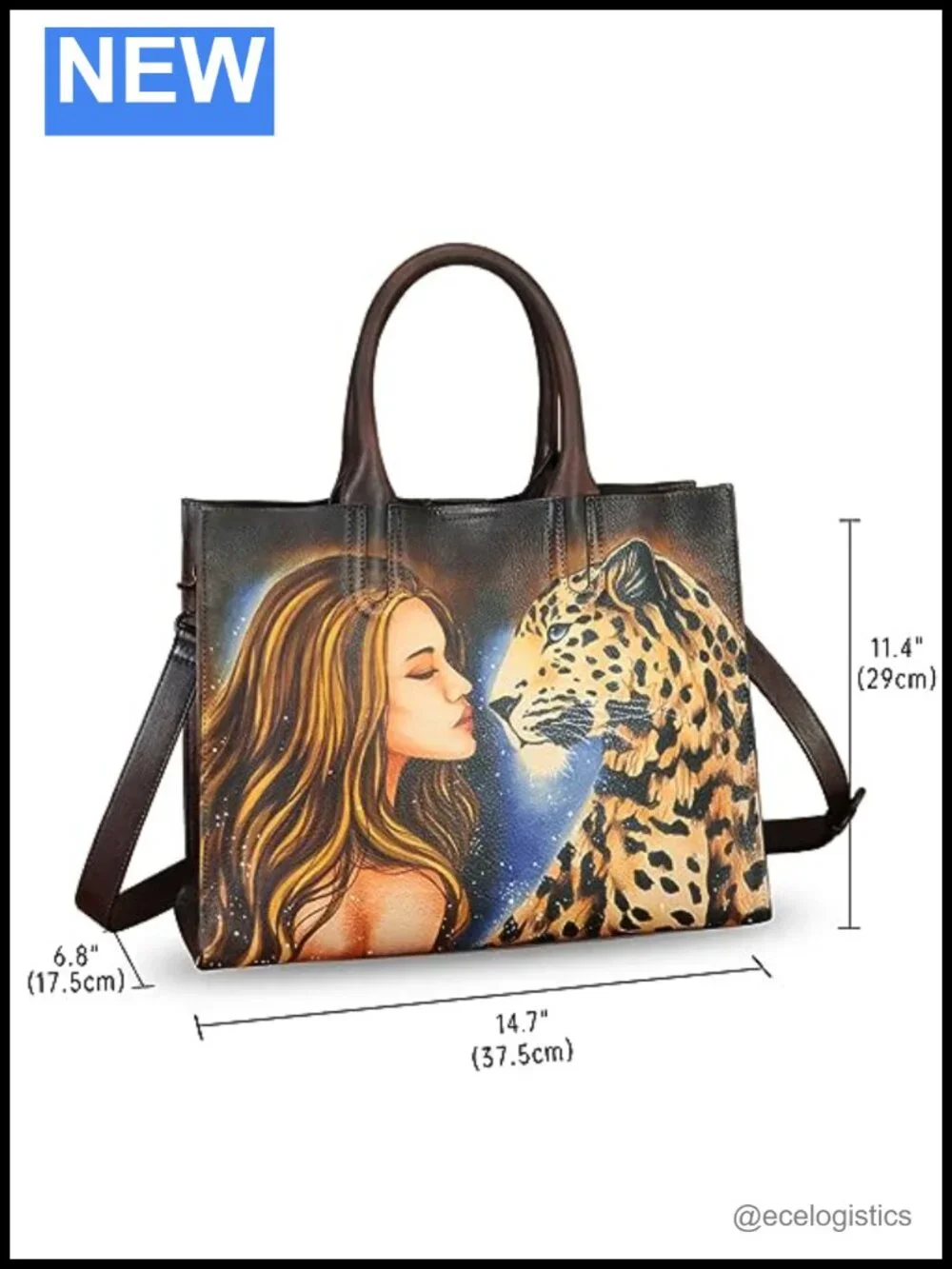 Genuine Leather Hand Painted Satchel Handbag Crossbody Purse Work Tote